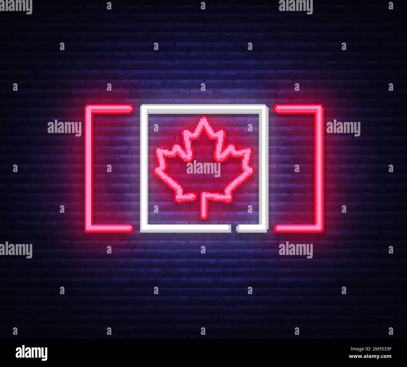 Canada flag neon vector sign. Canada flag symbol banner light, bright night Illustration. Vector
