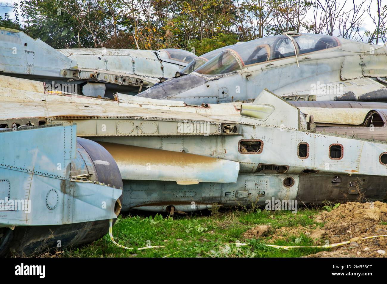 Aircraft graveyard at Arablyar village near Derbent. Republic of Dagestan. Russia Stock Photo