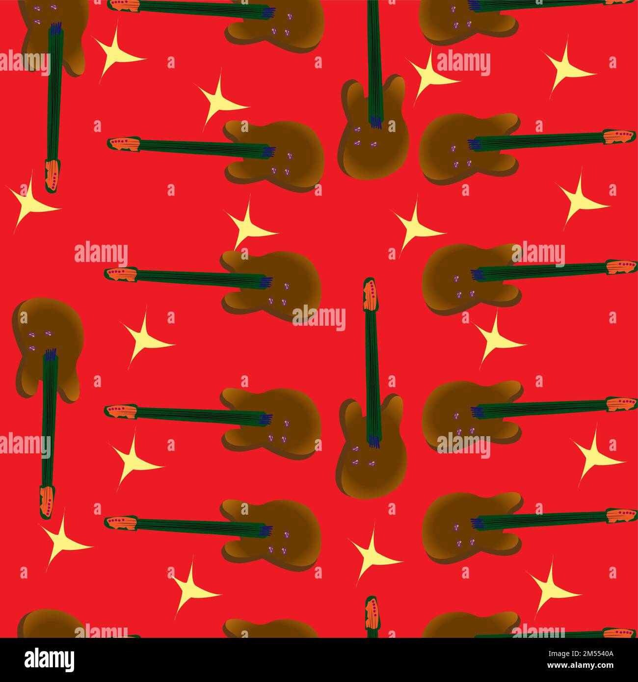 Seamless guitar pattern over red background; vector illustration Stock