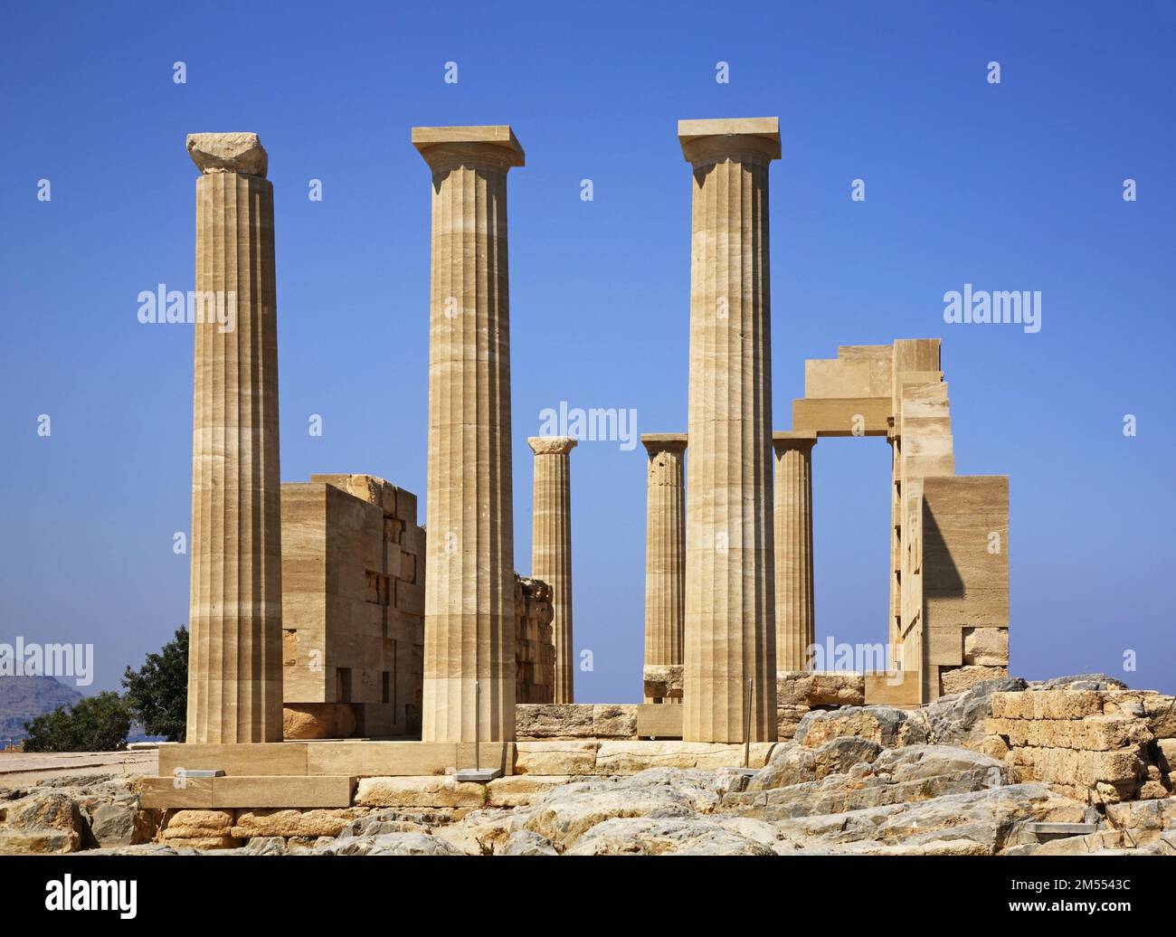 Acropolis in Lindos. Doric temple of Athena Lindia. Rhodes island. Greece Stock Photo