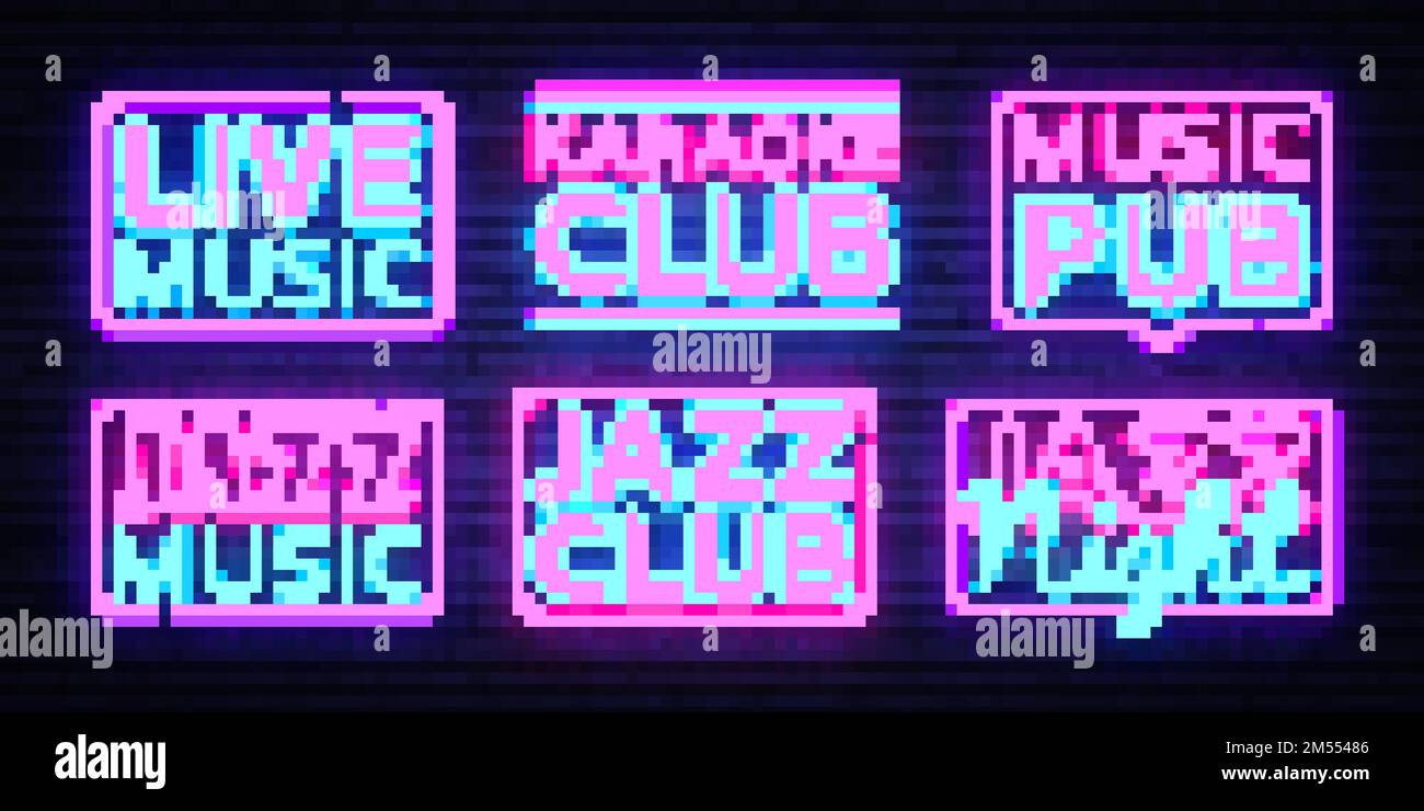 Big collection Live Music neon signs vector. Jazz Music design template neon sign, light banner