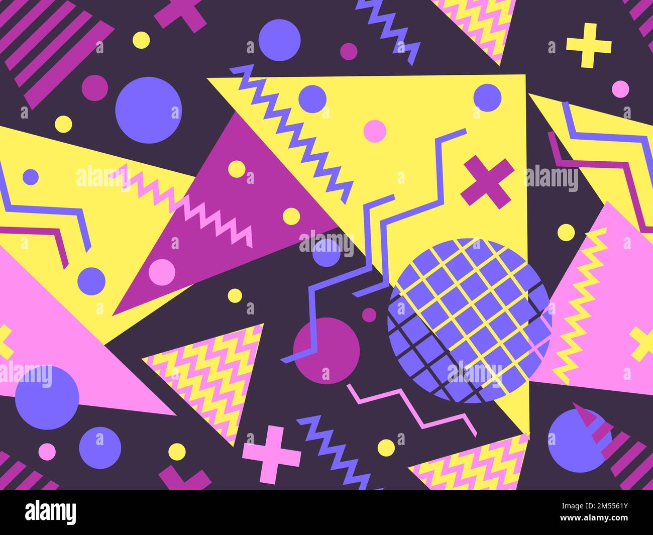 Seamless pattern with geometric shapes in 80s memphis style. Colorful ...