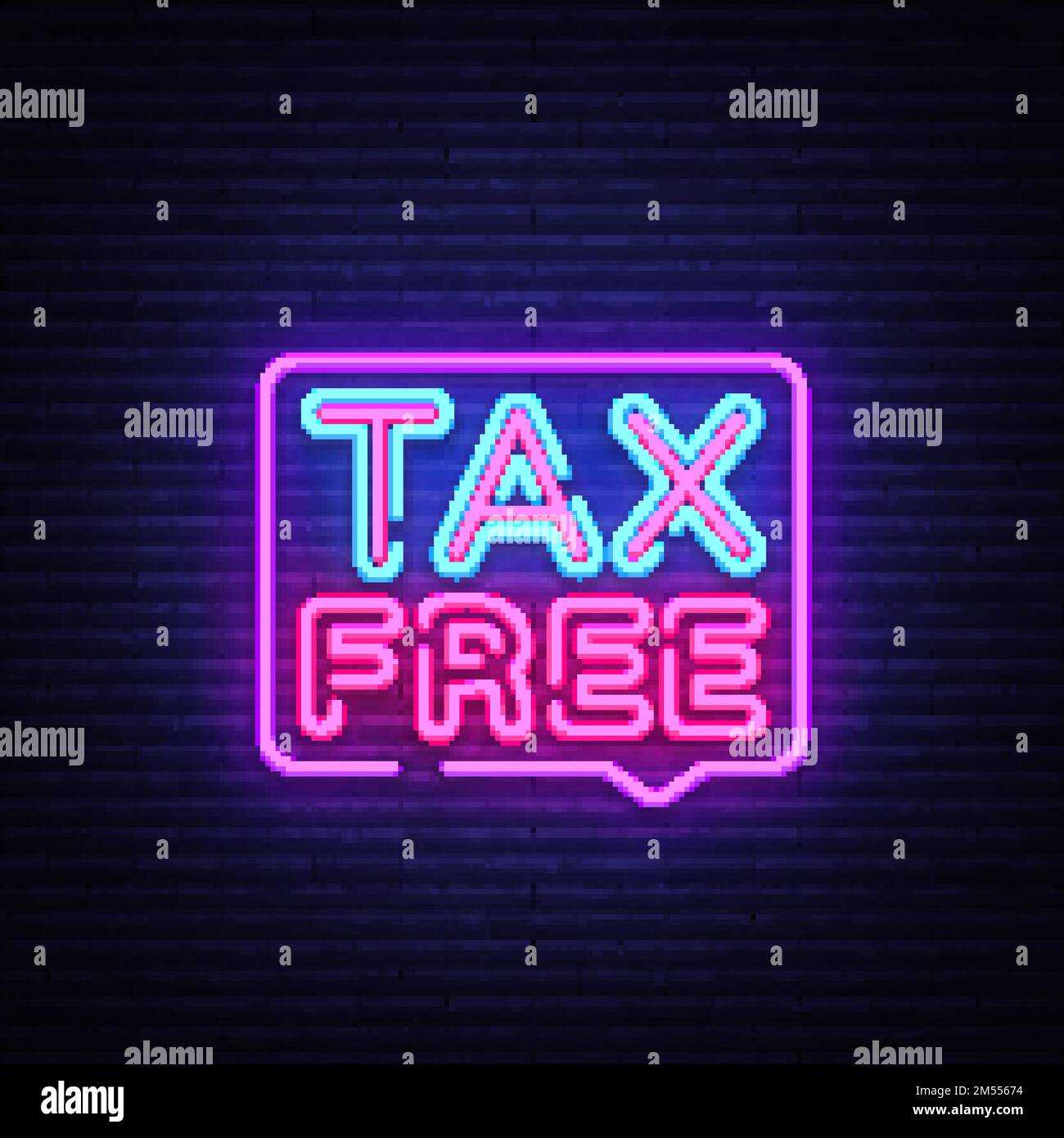 Tax free poster neon signboard vector. Tax free neon glowing letters