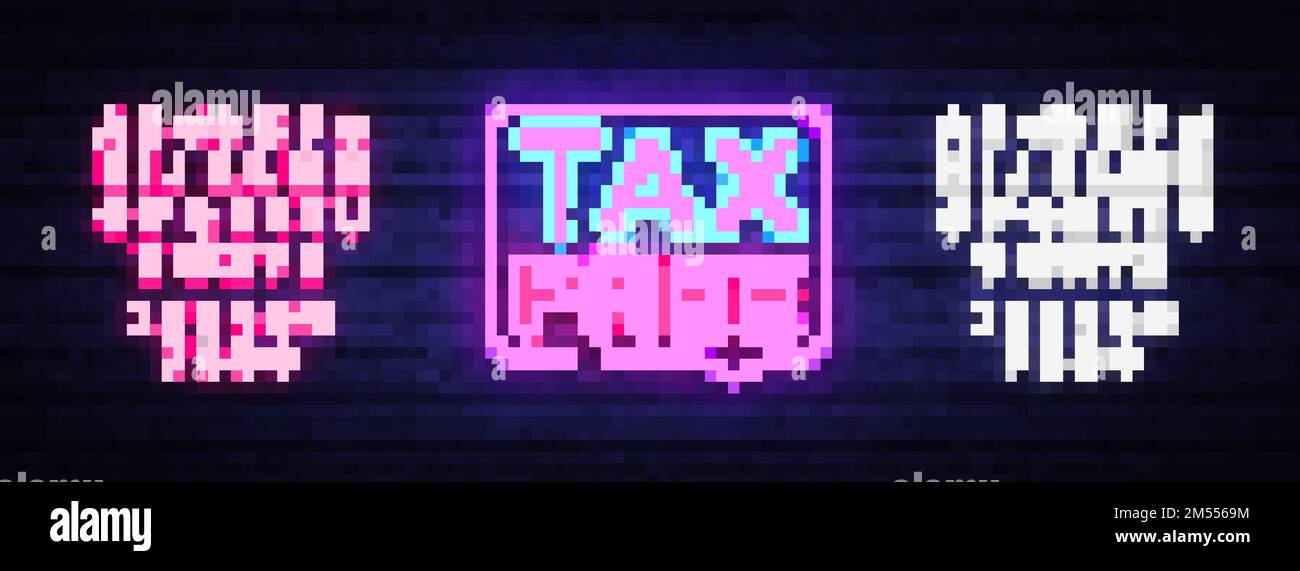 Tax free poster neon signboard vector. Tax free neon glowing letters