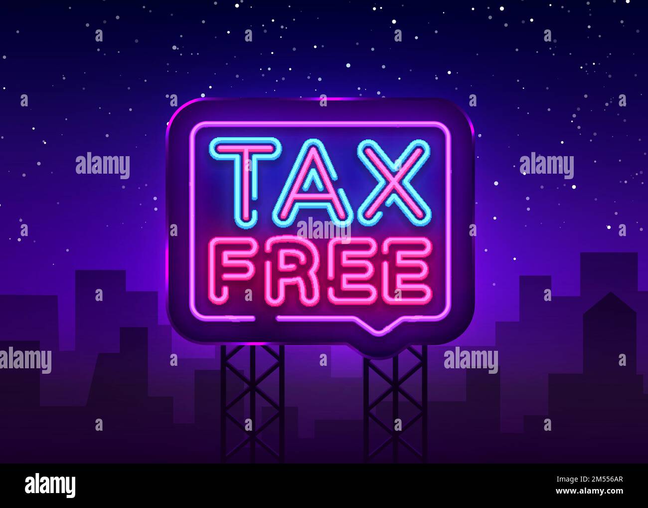 Tax free poster neon signboard vector. Tax free neon glowing letters
