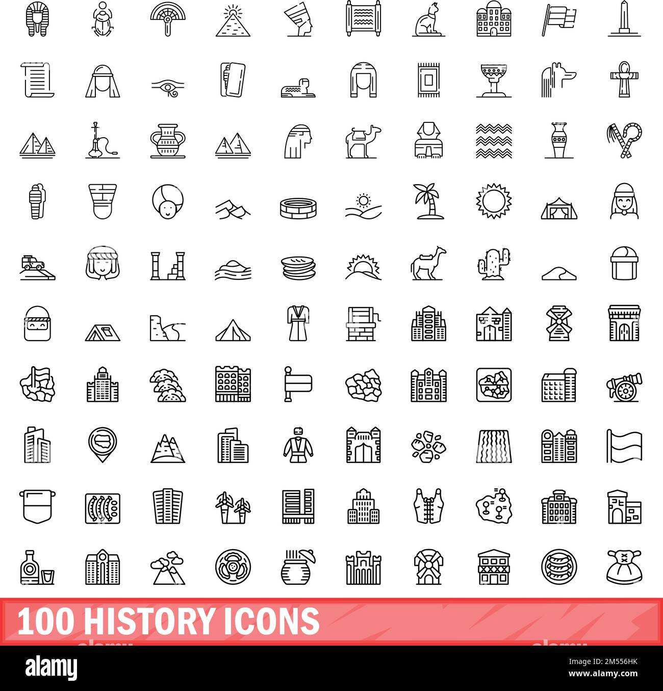 100 history icons set. Outline illustration of 100 history icons vector set isolated on white
