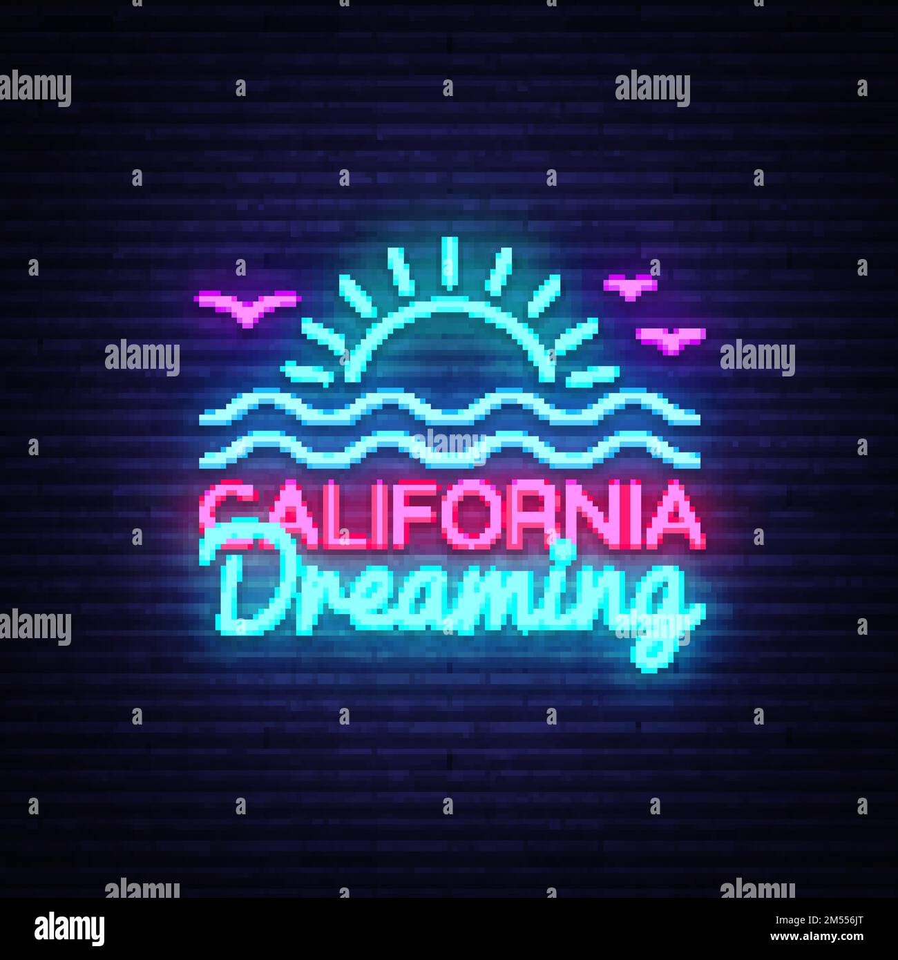 California neon sign vector. California Dreaming Design template neon