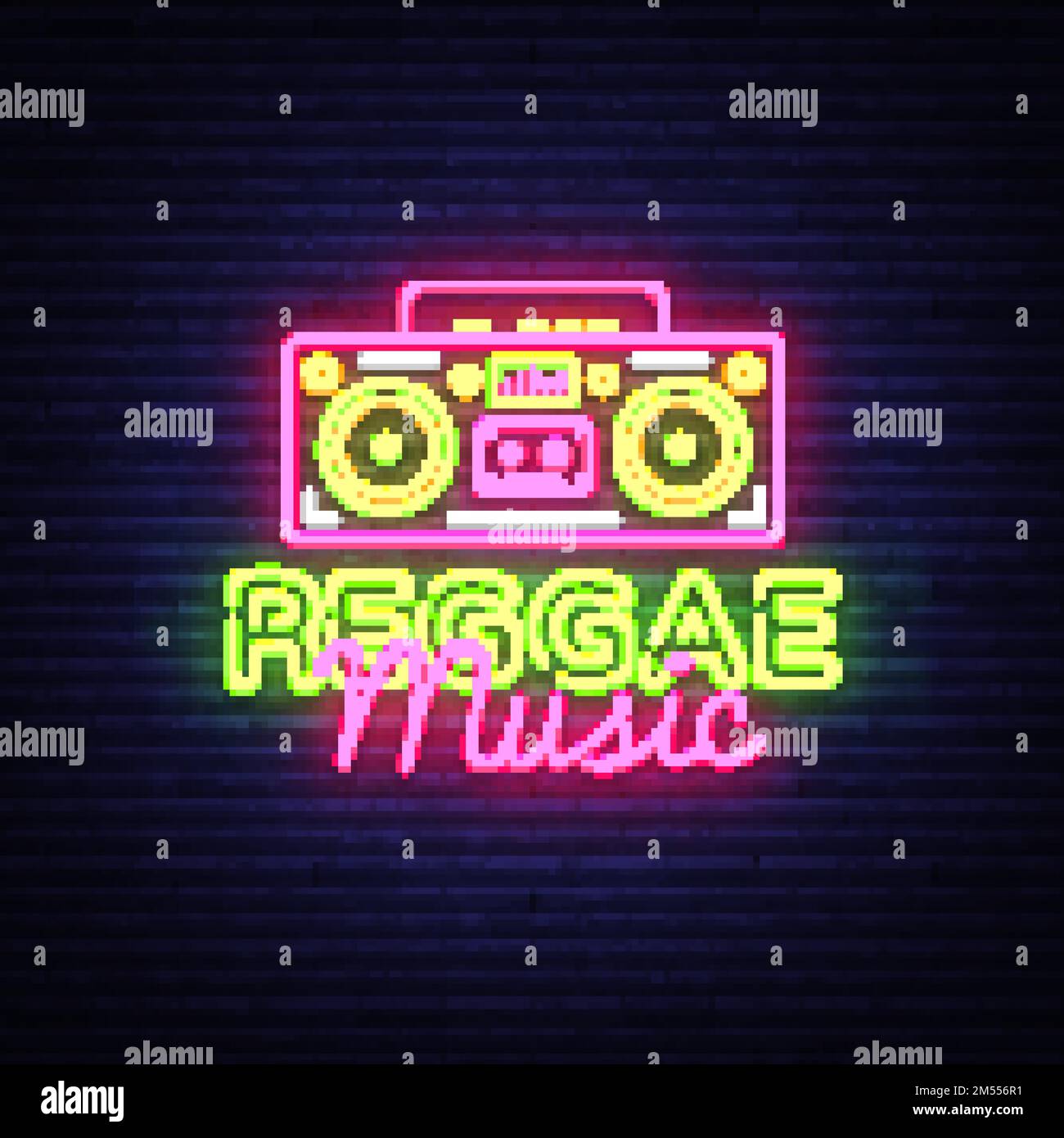 Reggae Music Neon Logo Vector. Reggae neon sign concept, design