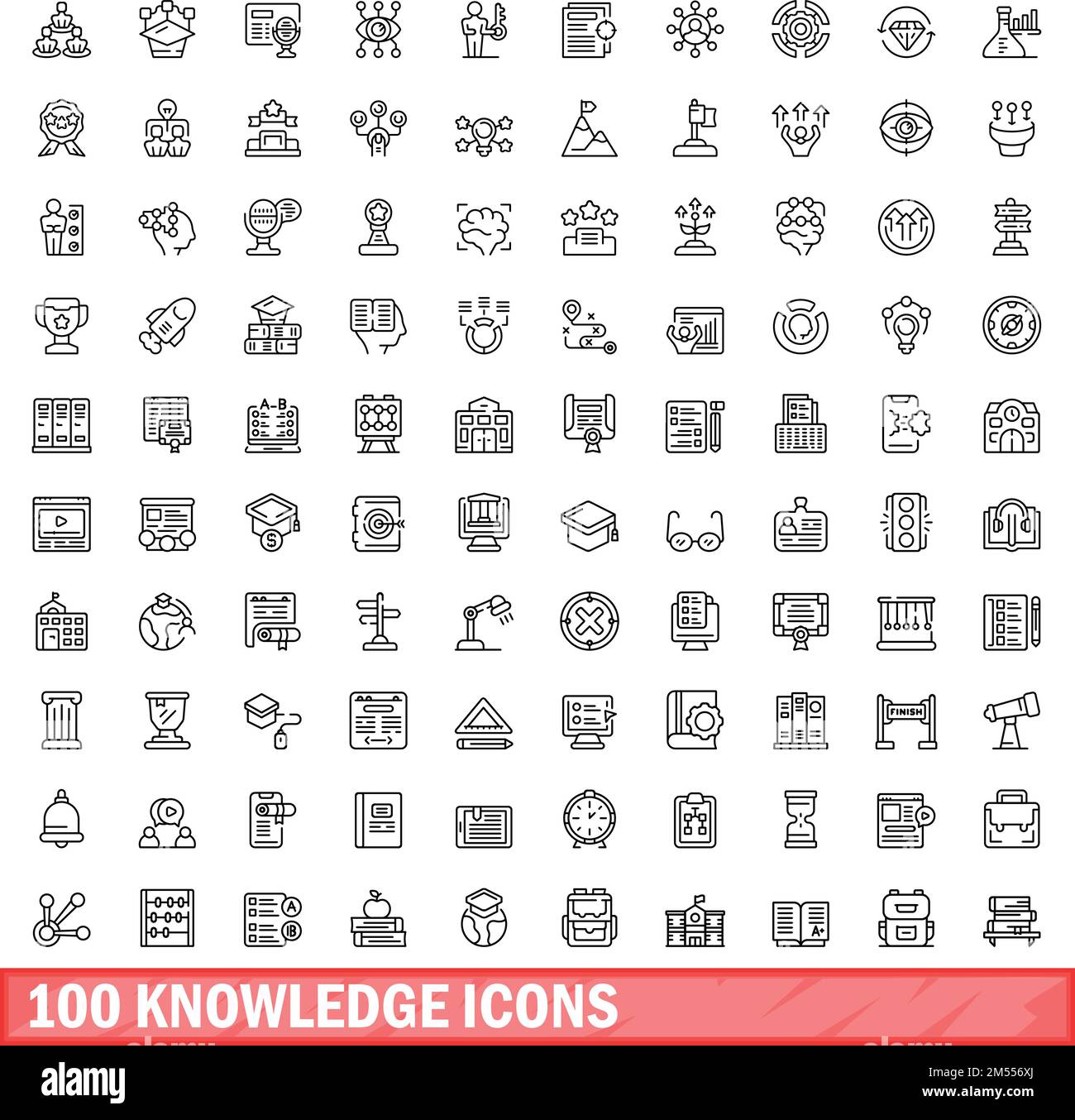 100 knowledge icons set. Outline illustration of 100 knowledge icons ...