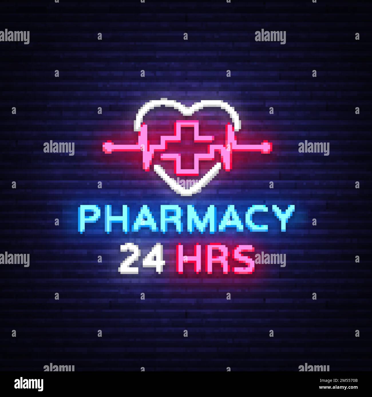 Pharmacy neon sign vector. Pharmacy 24 hours Design template neon sign