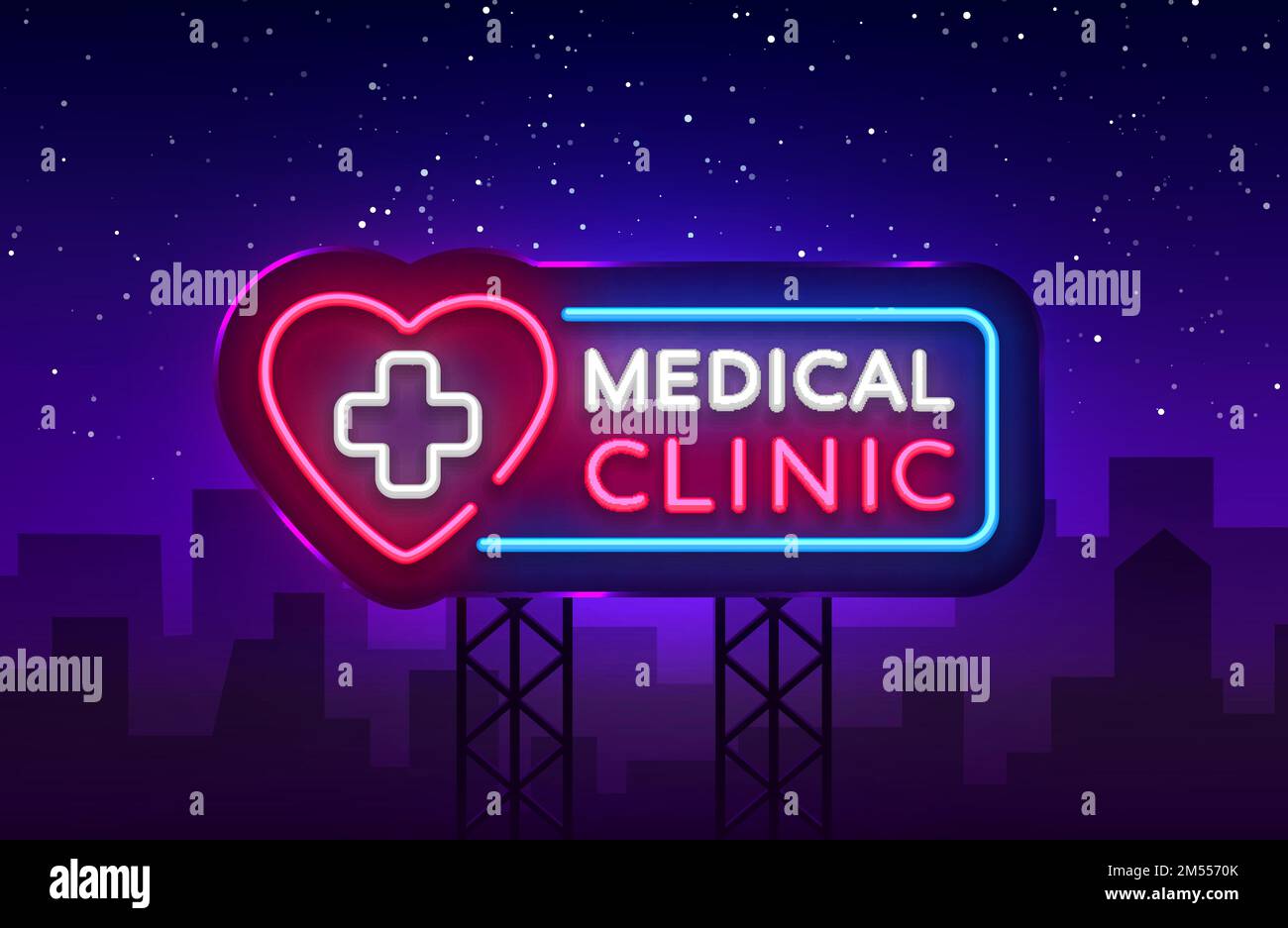 Medical Clinic neon signboard vector. Medical neon glowing symbol