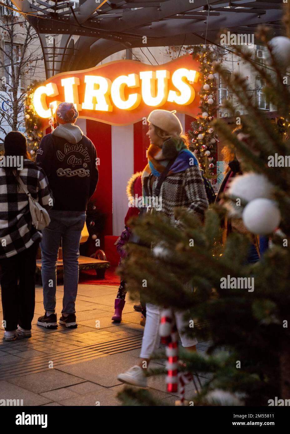 People at Christmas street market in Sofia, Bulgaria, Eastern Europe