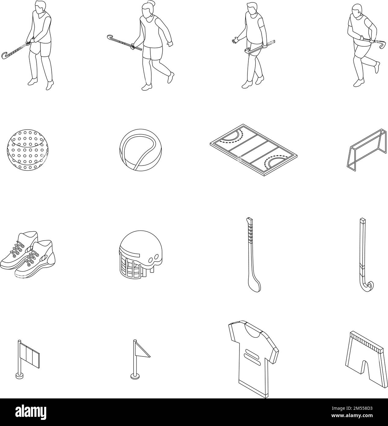 Hurling icons set. Isometric set of hurling vector icons for web design isolated on white background outline Stock Vector