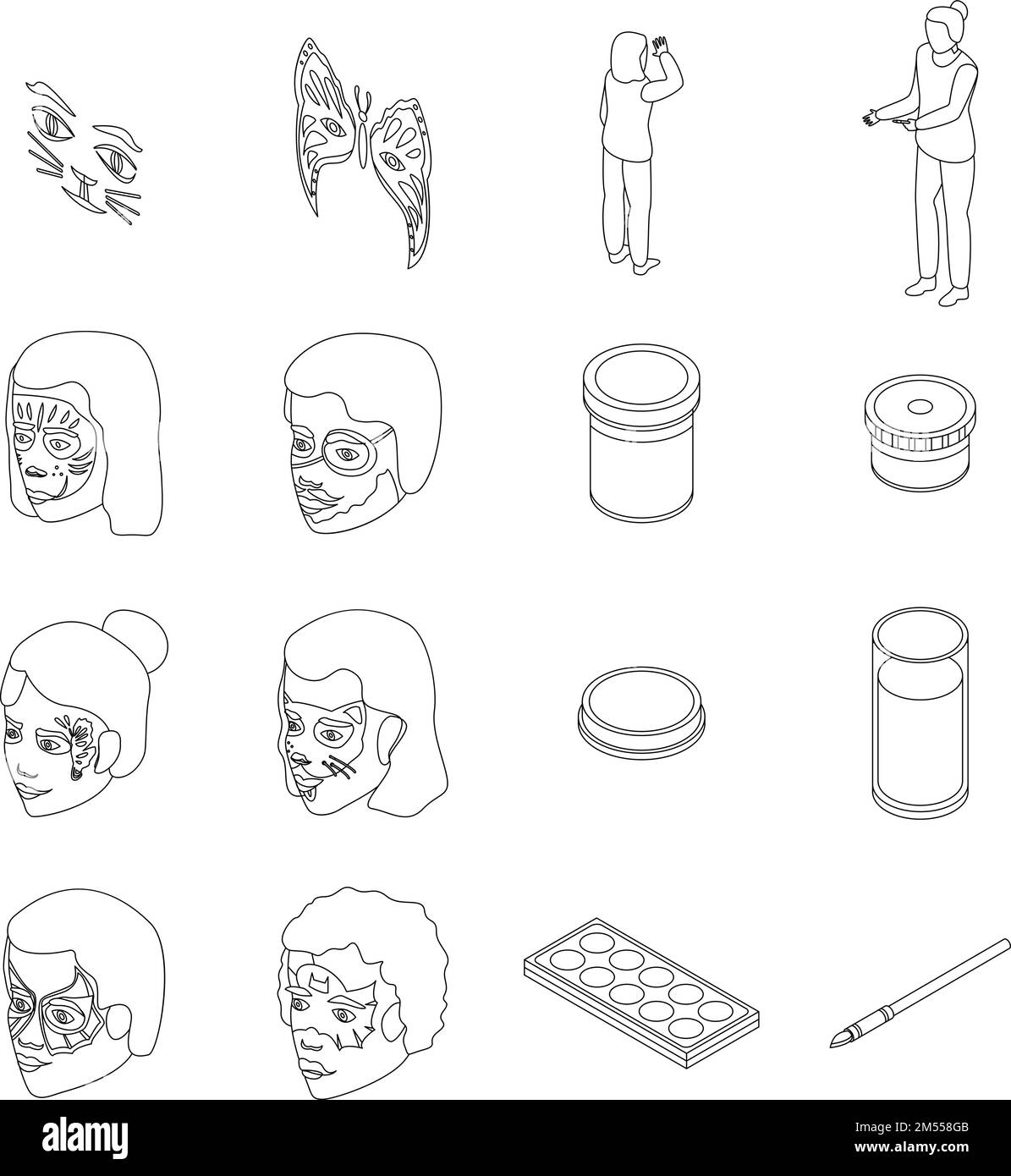 Face painting icons set. Isometric set of face painting vector icons