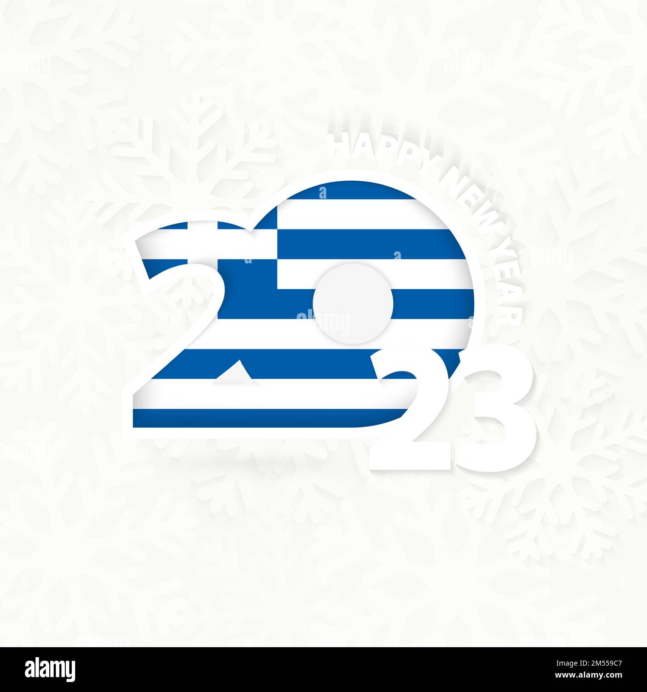 New Year 2023 for Greece on snowflake background. Greeting Greece with