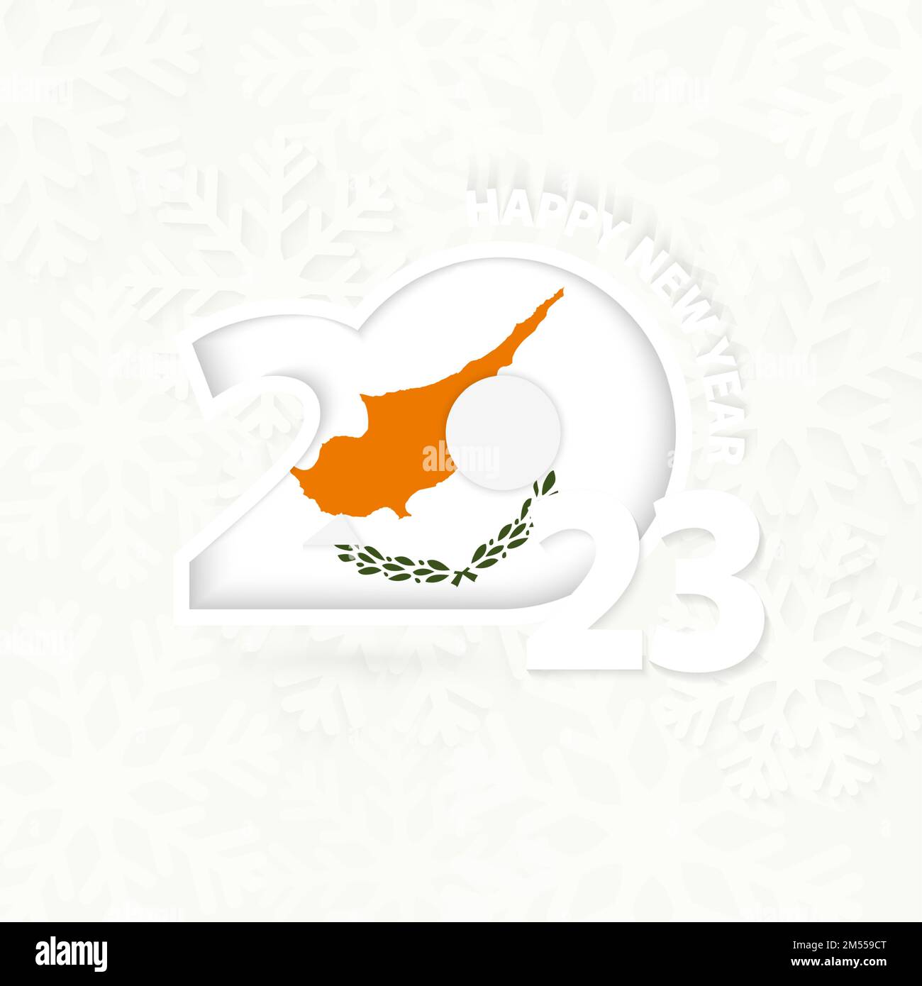 New Year 2023 for Cyprus on snowflake background. Greeting Cyprus with