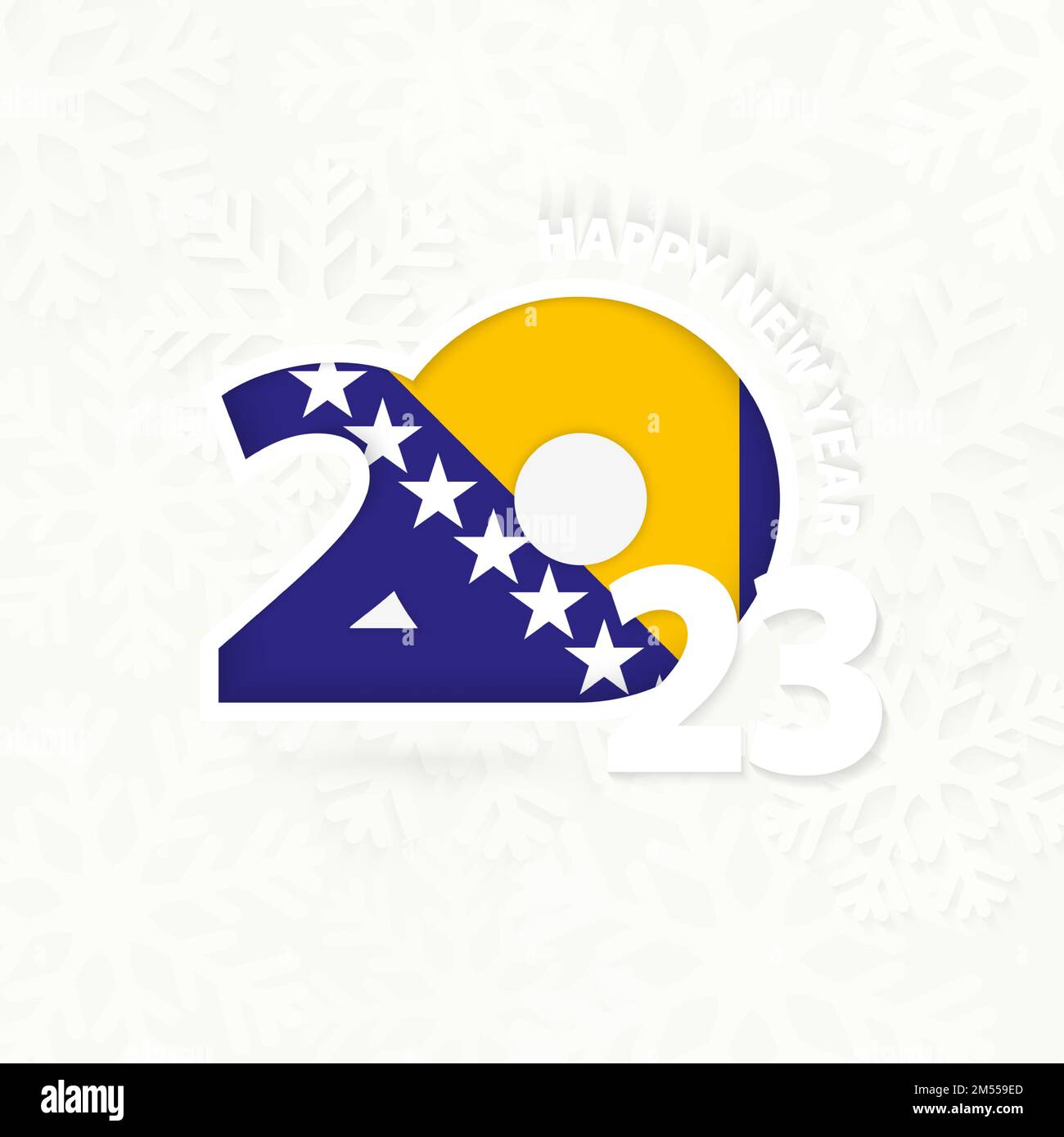 New Year 2023 for Bosnia and Herzegovina on snowflake background