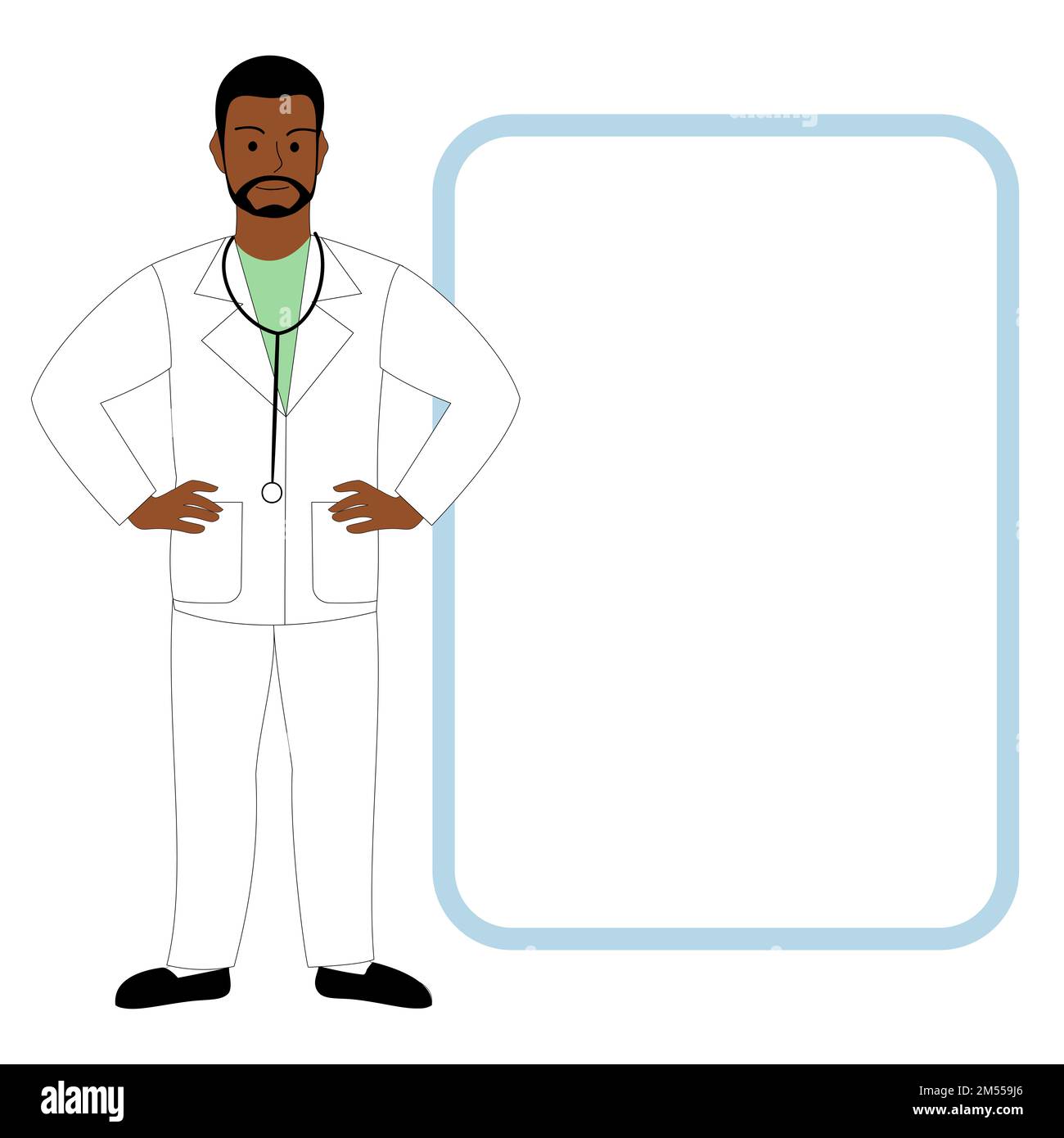 A black male doctor, veterinarian, white background with comment Stock Photo