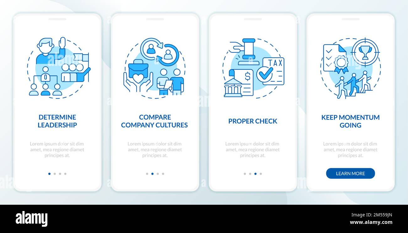 Small business merger guide blue onboarding mobile app screen Stock ...