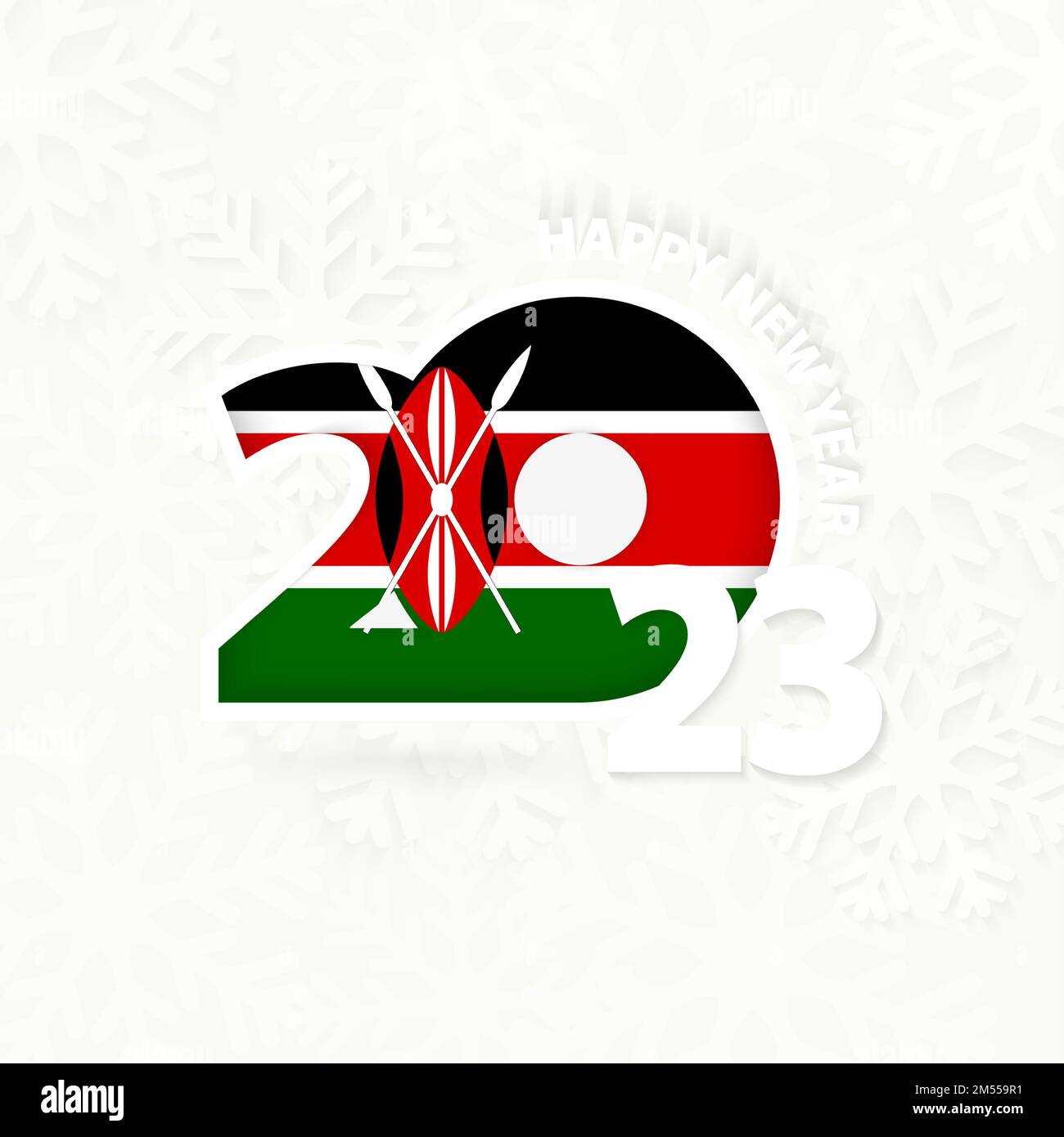 New Year 2023 for Kenya on snowflake background. Greeting Kenya with new 2023 year. Stock Vector