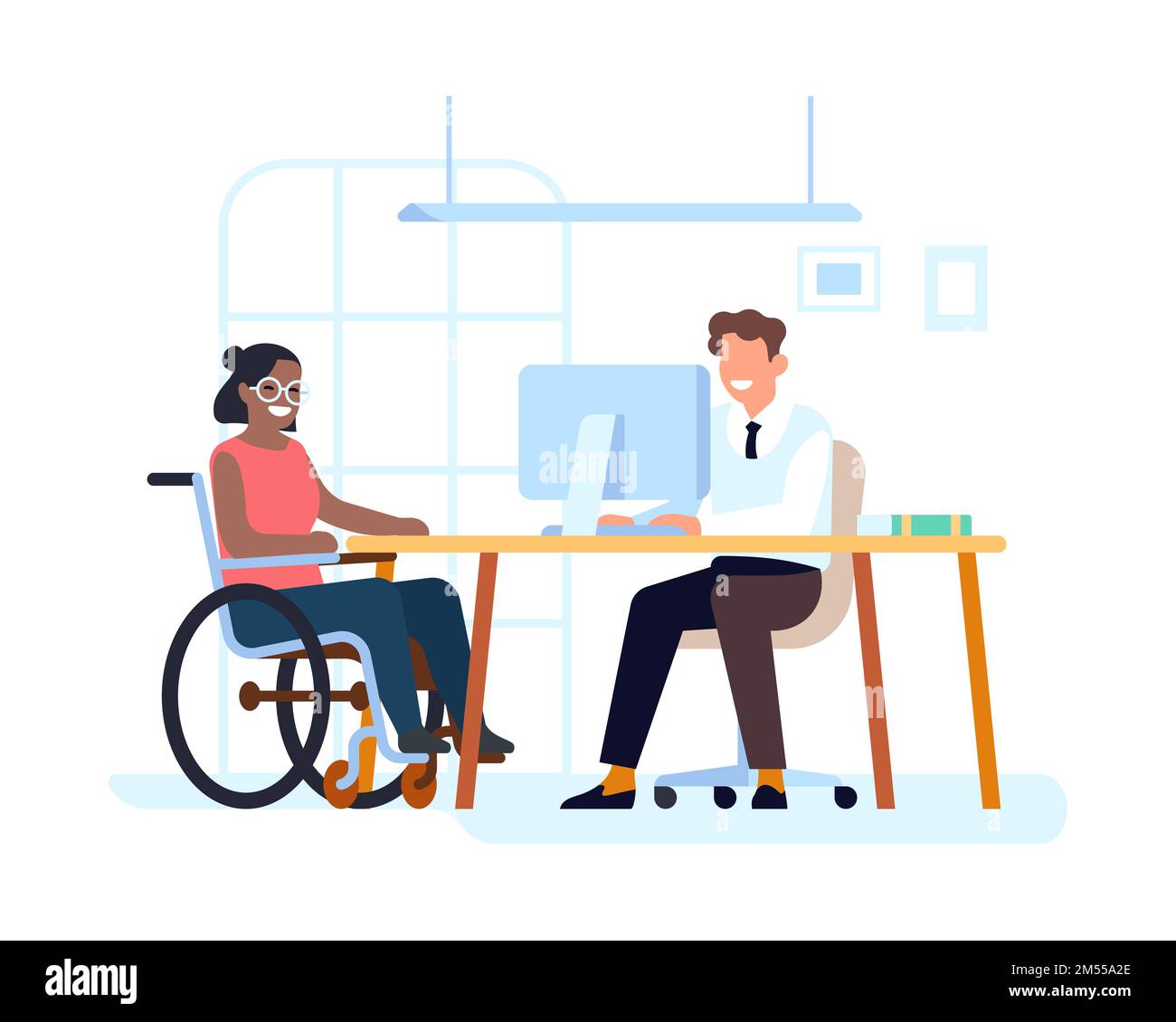 Woman with disability is interviewed for job. Equal career