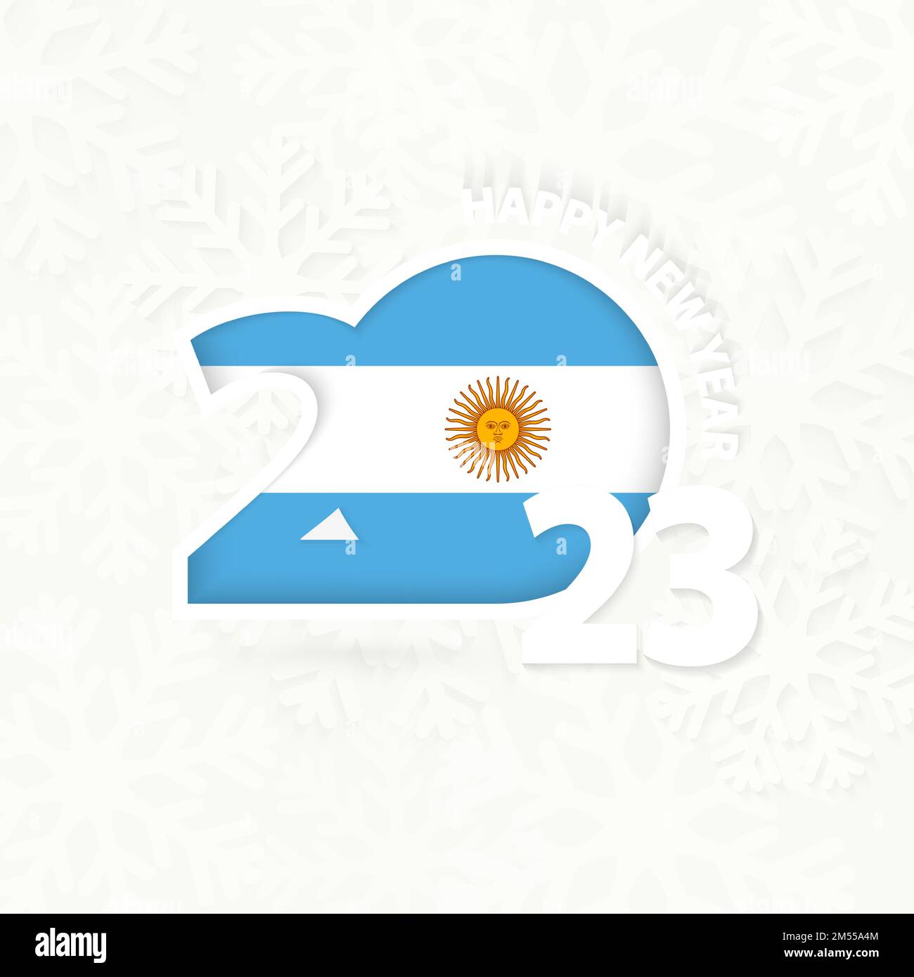 New Year 2023 for Argentina on snowflake background. Greeting Argentina