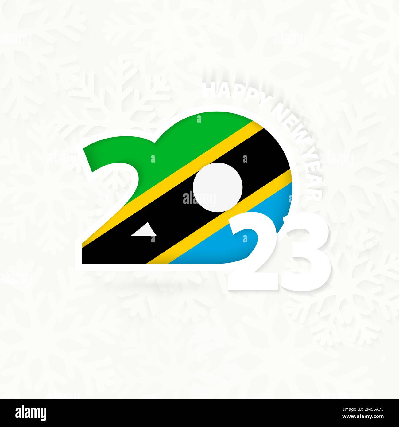New Year 2023 for Tanzania on snowflake background. Greeting Tanzania with new 2023 year. Stock Vector