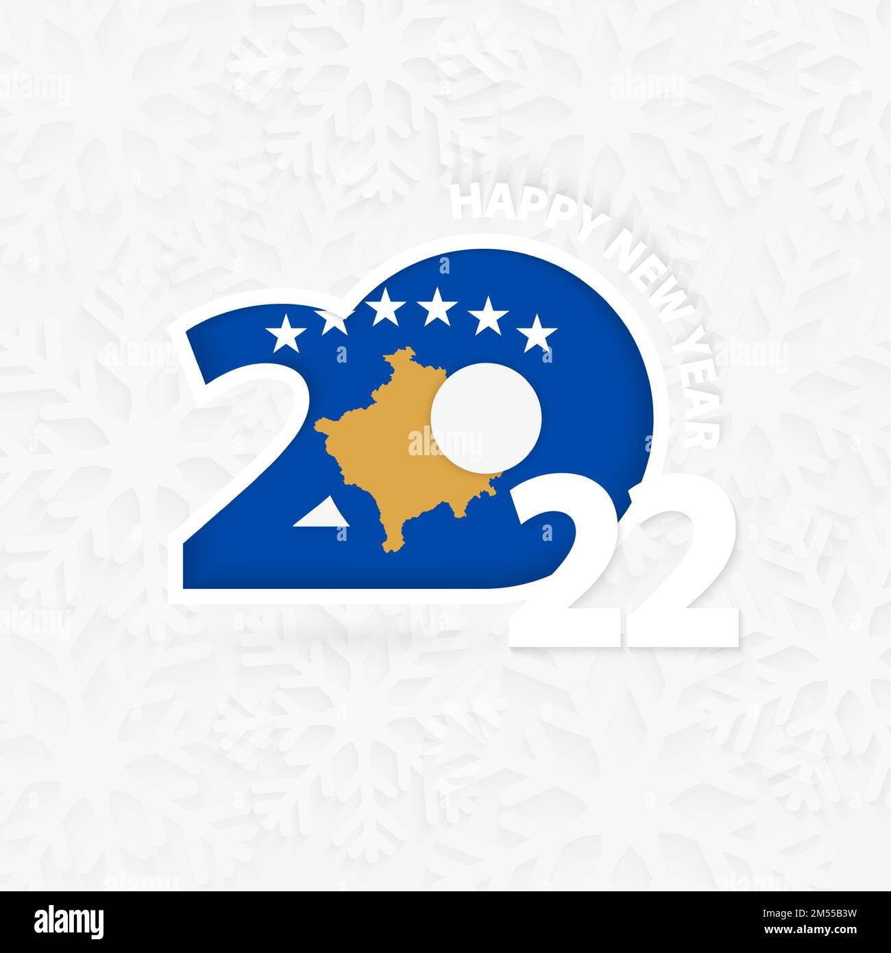 New Year 2023 for Kosovo on snowflake background. Greeting Kosovo with