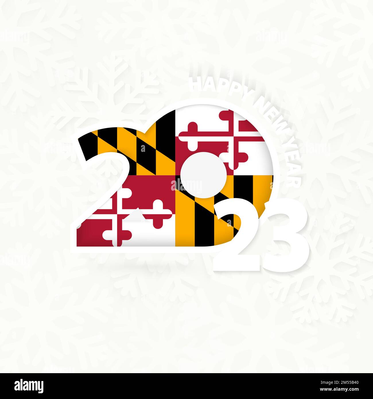 New Year 2023 for Maryland on snowflake background. Greeting Maryland
