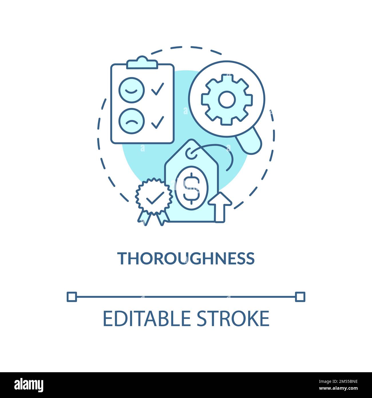 Thoroughness blue concept icon Stock Vector