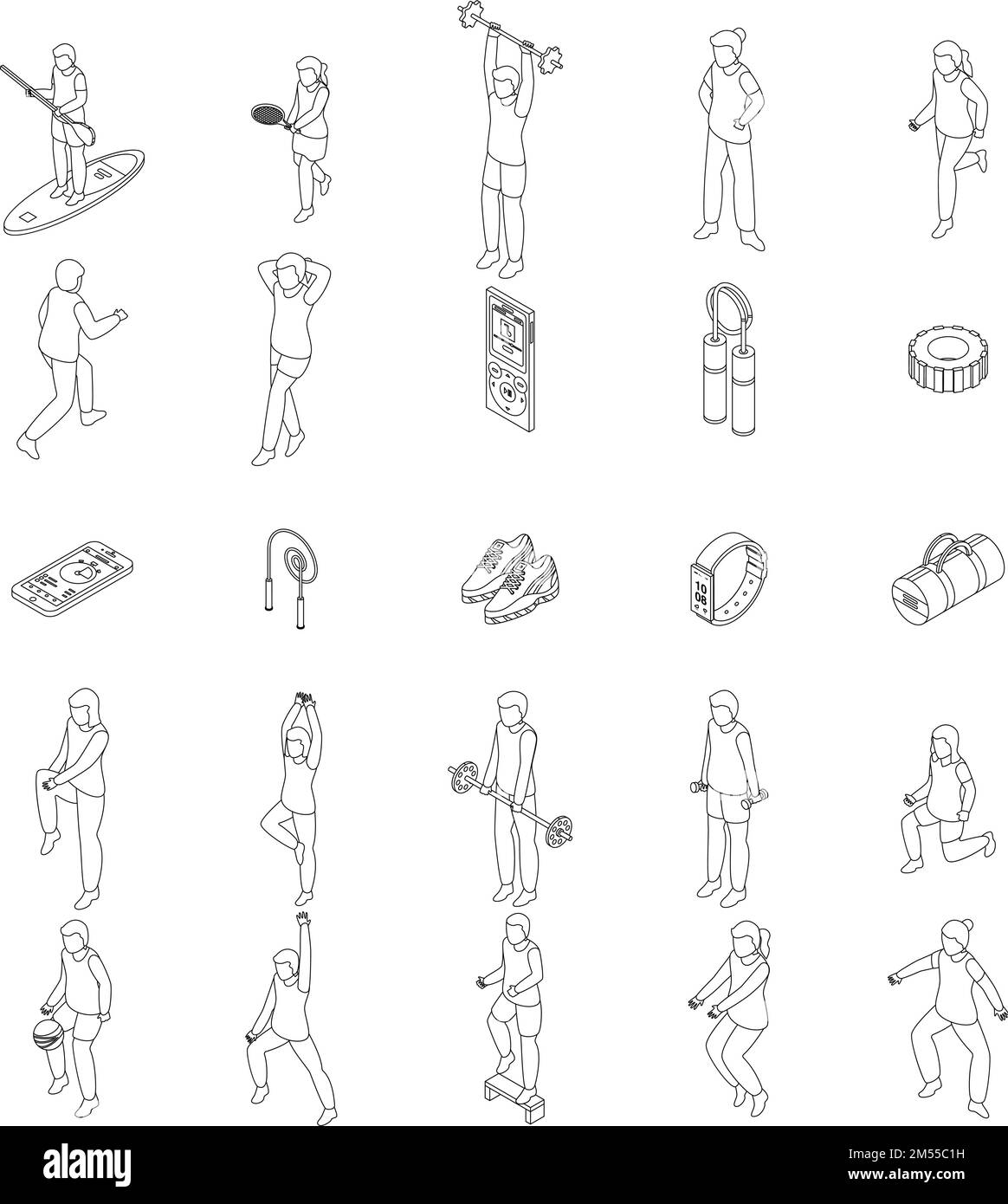 Physical activity icons set. Isometric set of physical activity vector icons for web design isolated on white background outline Stock Vector
