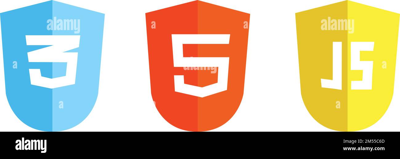 A vector pack of HTML, CSS, and Javascript logos isolated on a white ...