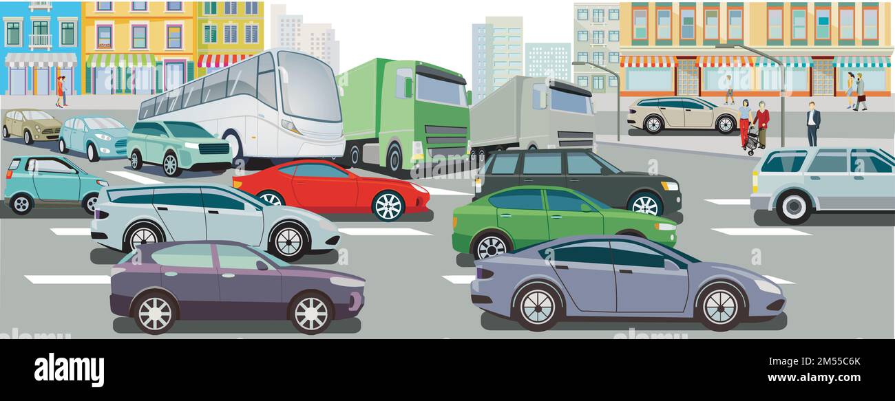 Car on the road junction in traffic jam, illustration Stock Vector ...