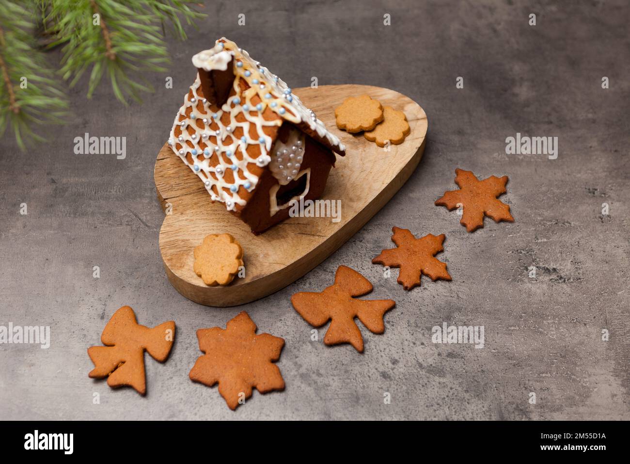 gingerbread house with cookies. Close up shot of sweet home dessert
