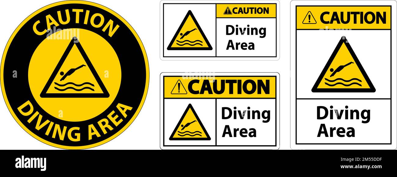 Caution Diving Area Hazard Sign On White Background Stock Vector Image