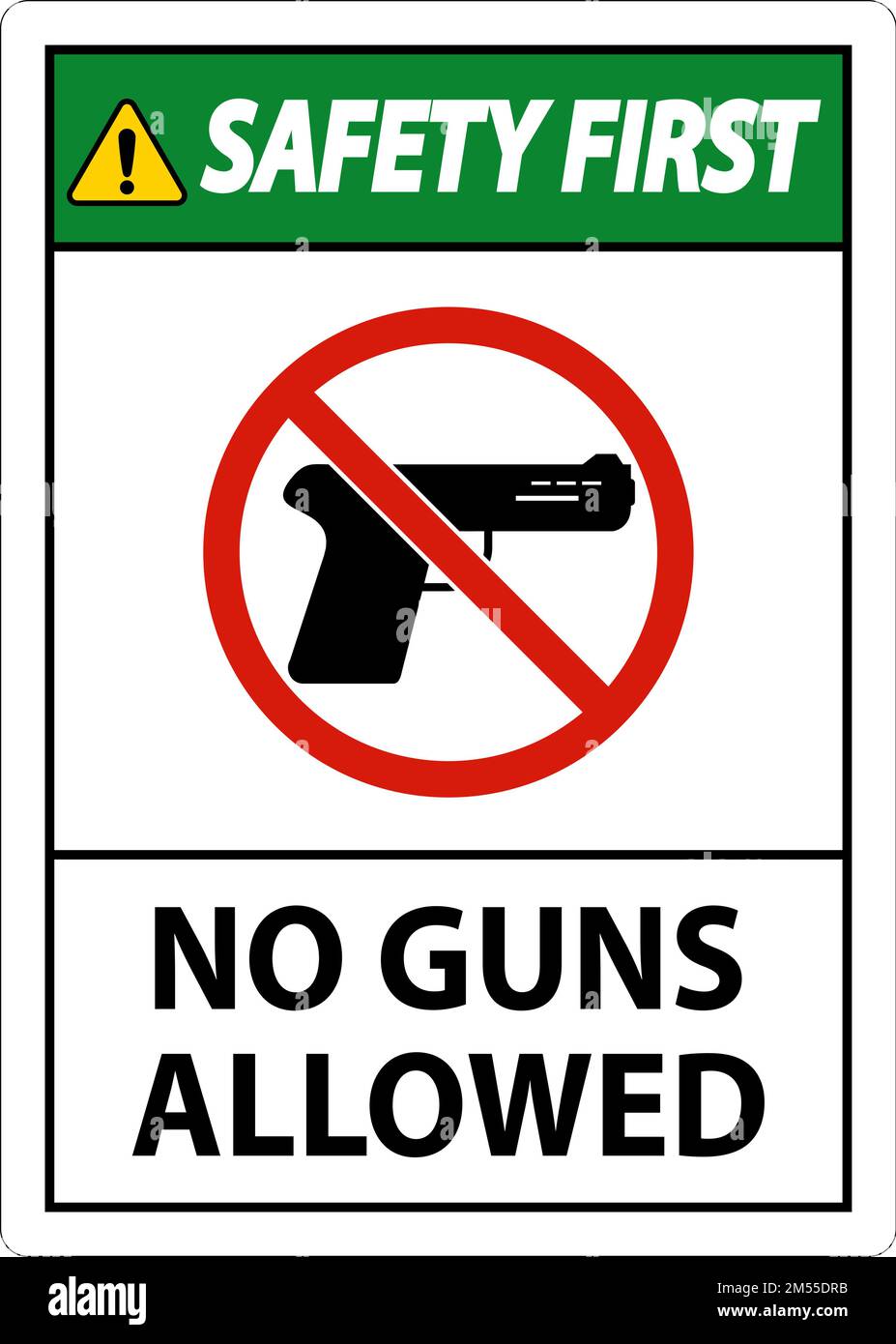 No Gun Rules Sign, Safety First No Guns Allowed Stock Vector