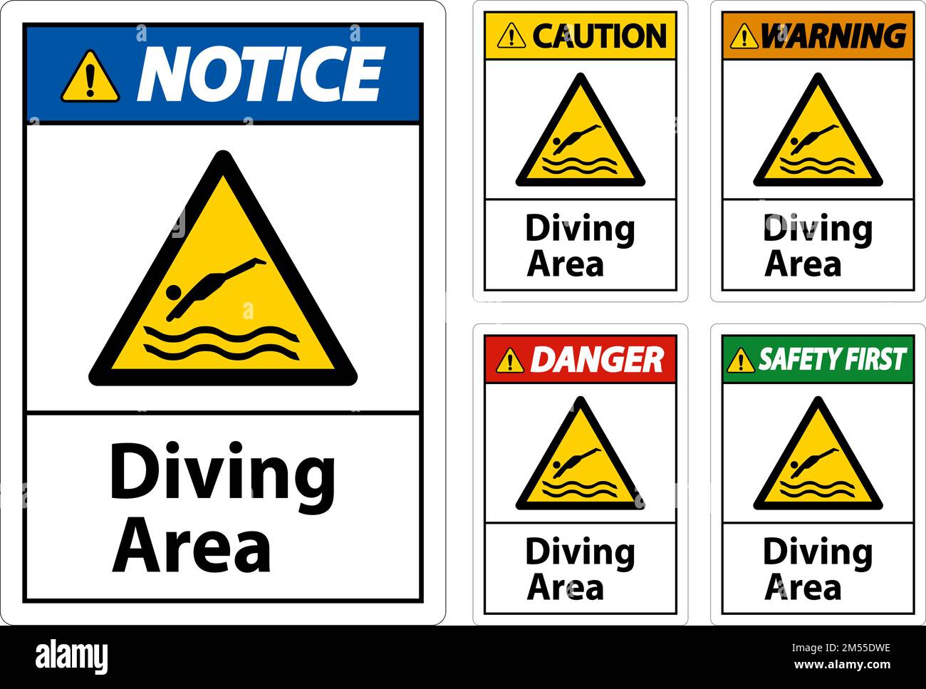Caution Diving Area Hazard Sign On White Background Stock Vector Image