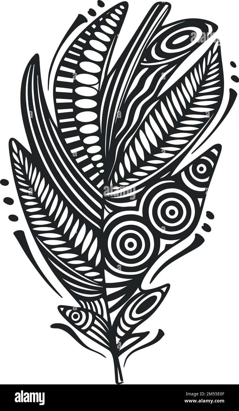 Hand drawn ethnic feather ink sketch isolated vector illustration Stock ...
