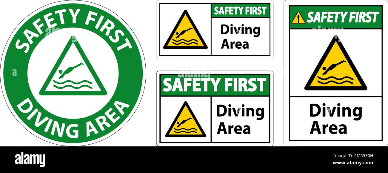 Safety First Diving Area Hazard Sign On White Background Stock Vector
