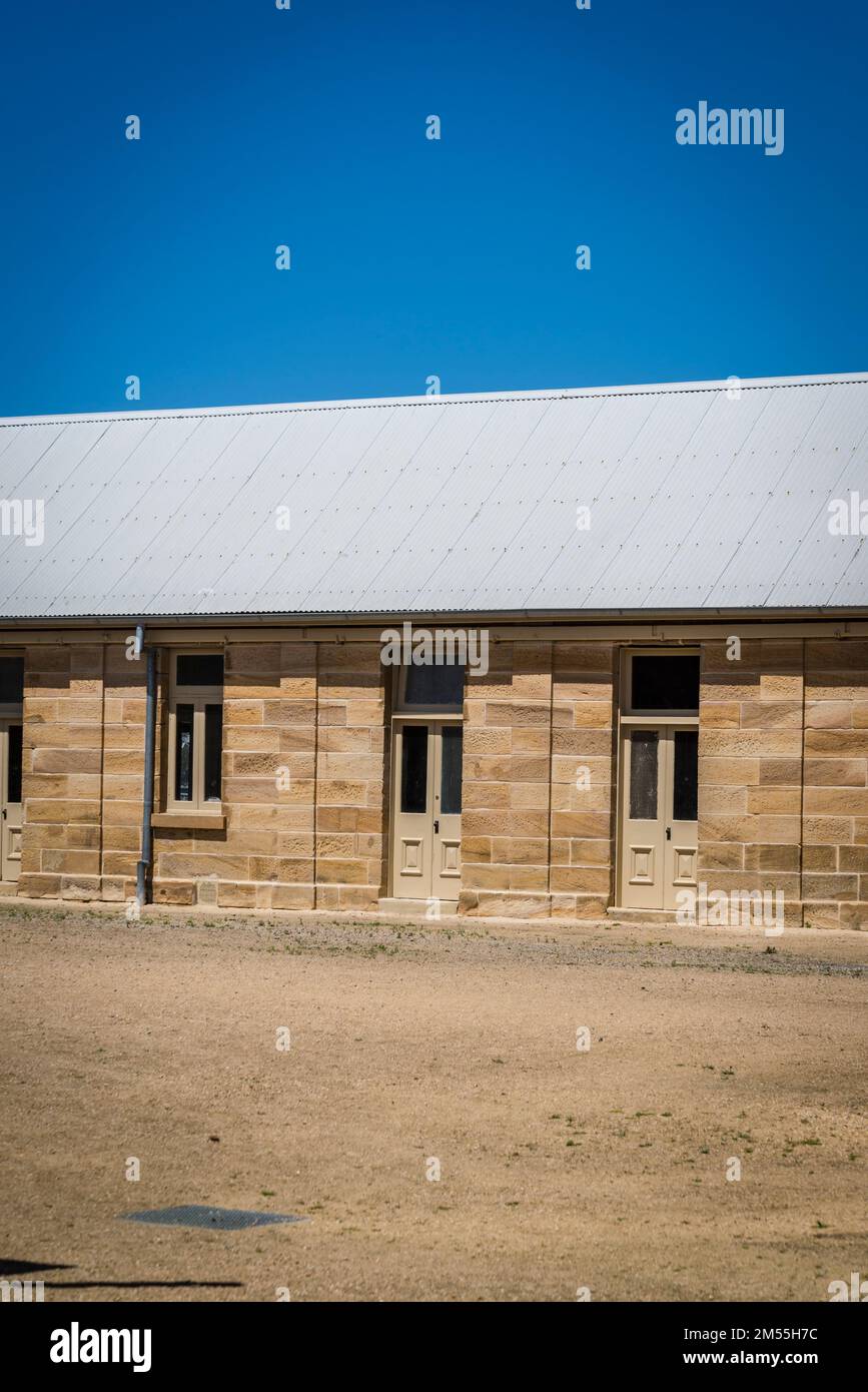 Administration buildings of the former convict prison, Cockatoo Island, a UNESCO World Heritage at the junction of the Parramatta and Lane Cove River Stock Photo