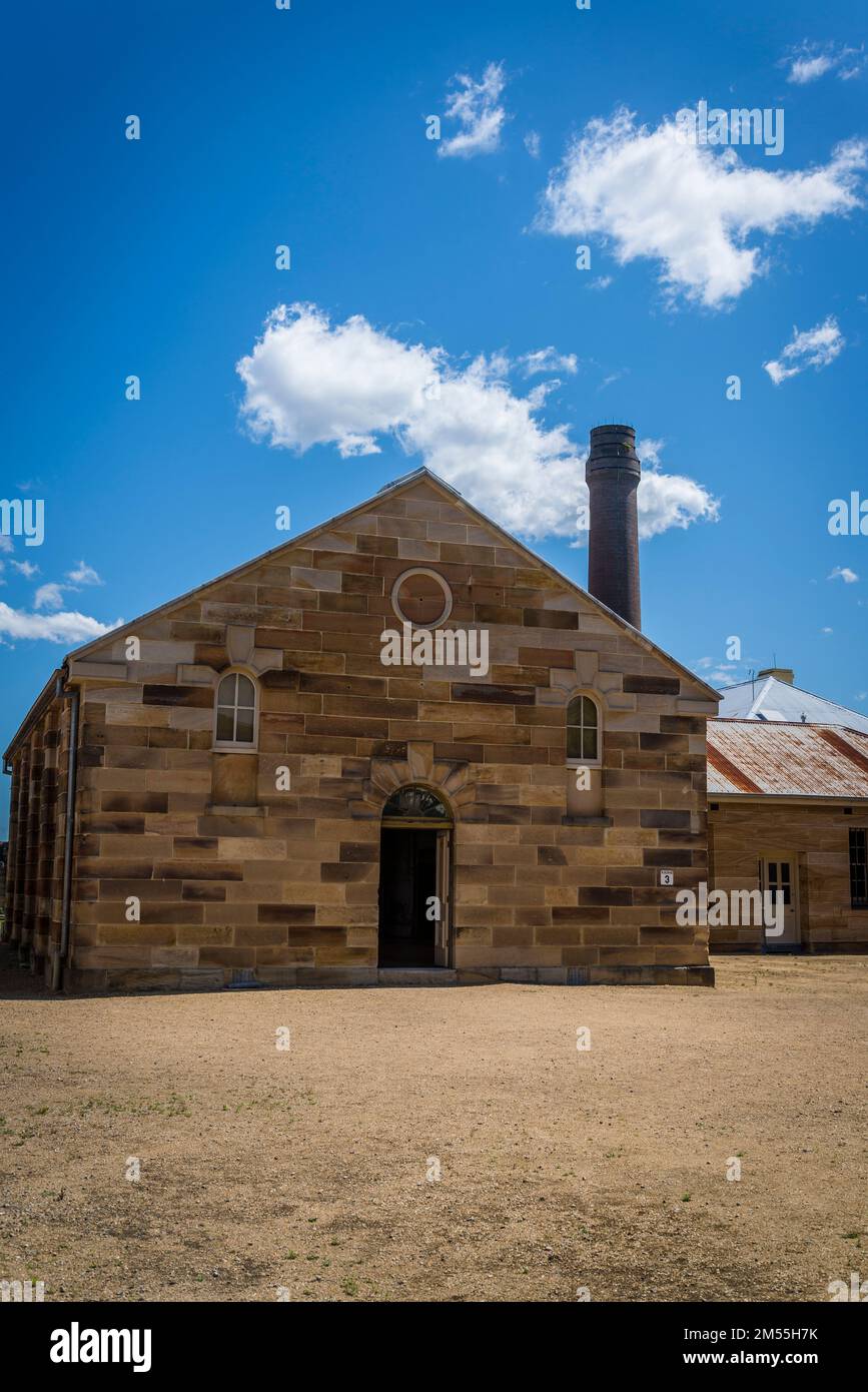 Administration buildings of the former convict prison, Cockatoo Island, a UNESCO World Heritage at the junction of the Parramatta and Lane Cove River Stock Photo