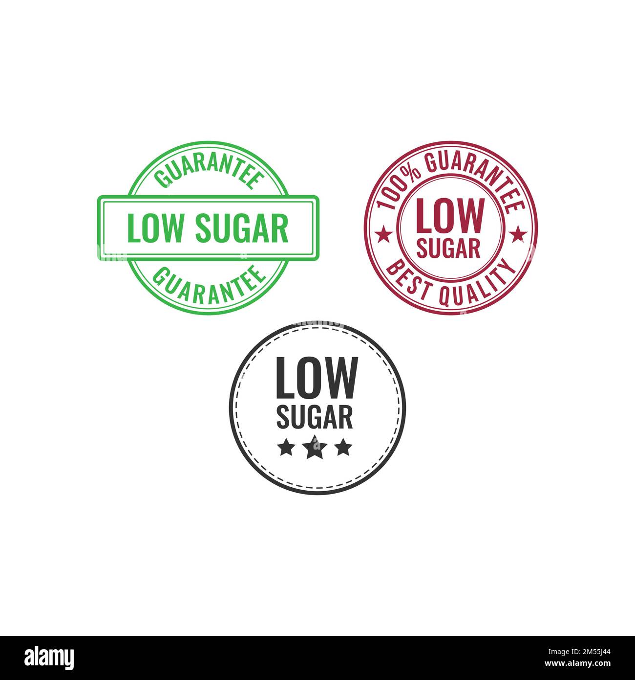 Low sugar sign or stamp vector image. Low sugar food labels vector design set Stock Vector