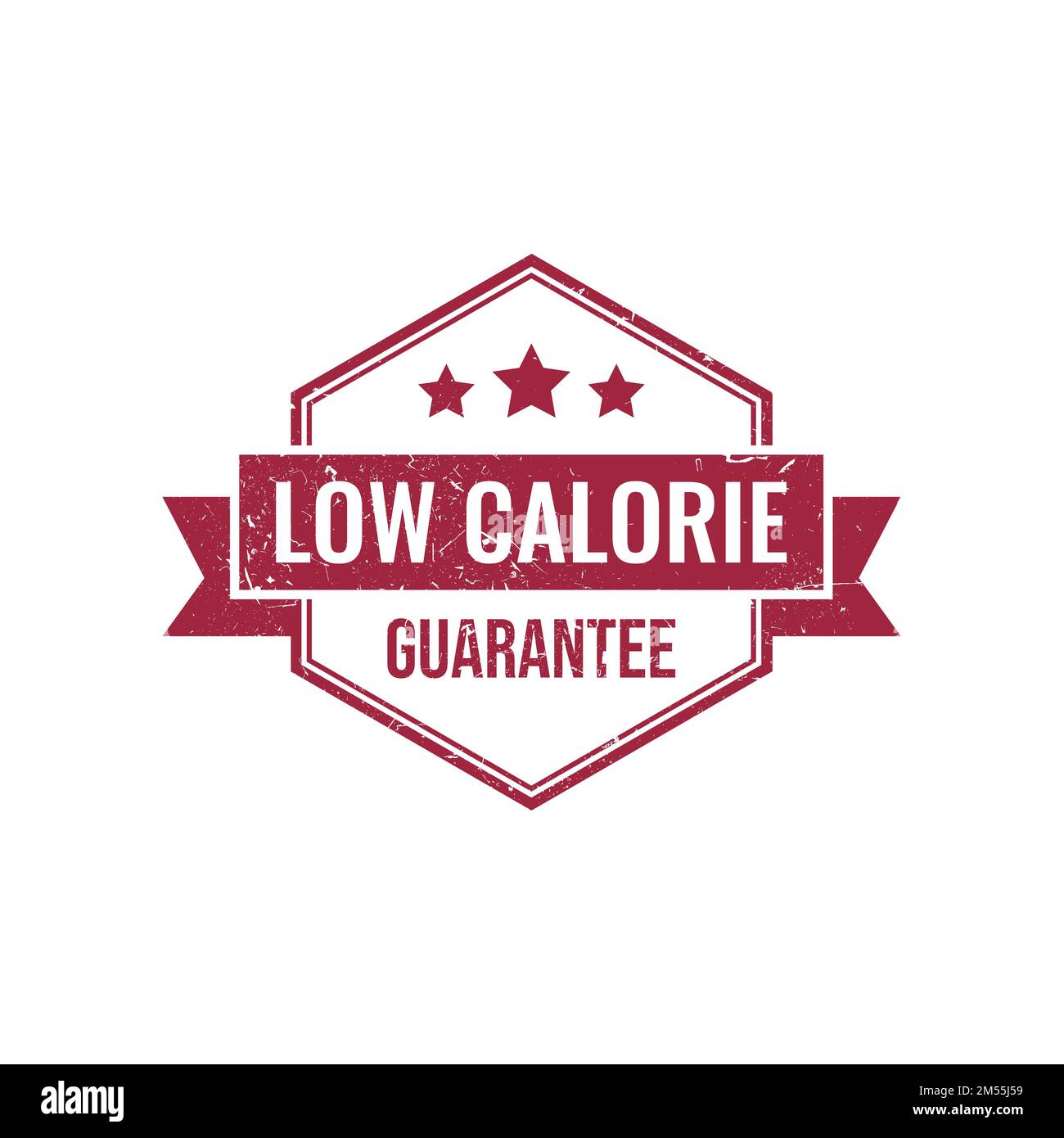 Hexagon Low-Calorie Seal With Grunged Texture. Low calorie label or sticker vector image Stock Vector