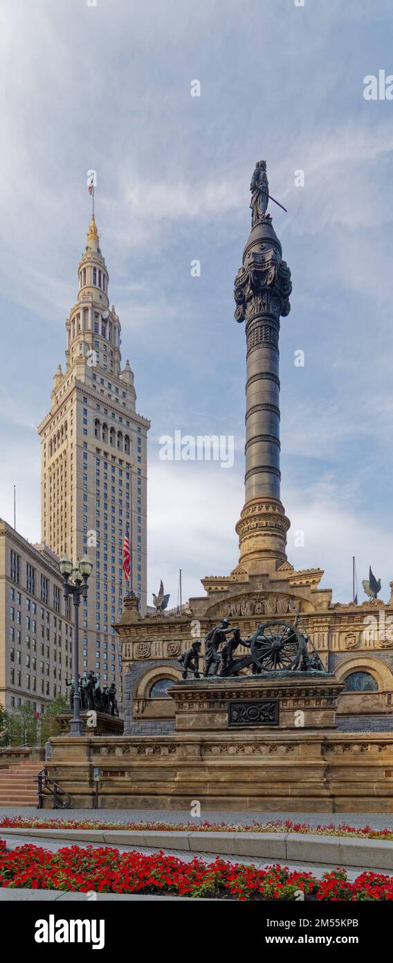 Cleveland’s Soldiers & Sailors Monument, designed and sculpted by Levi Scofield, a veteran of the 103rd Ohio Volunteer Infantry Regiment. Stock Photo