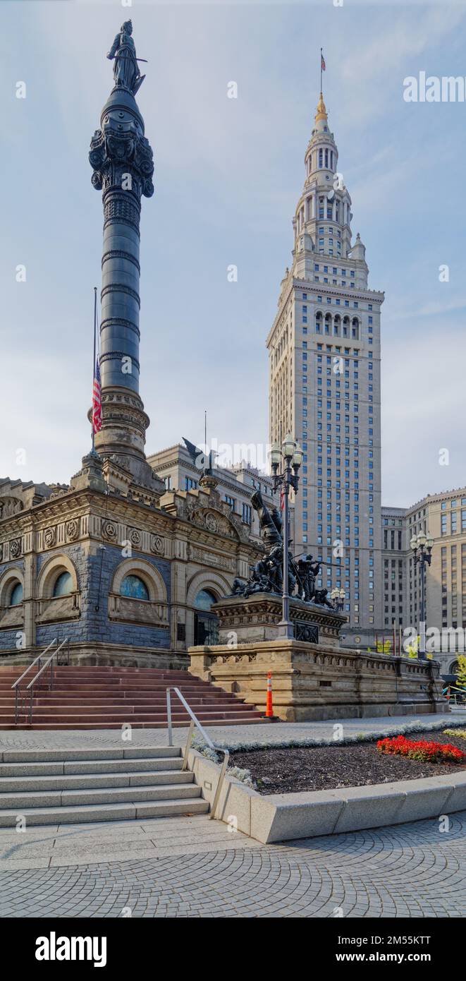 Cleveland’s Soldiers & Sailors Monument, designed and sculpted by Levi Scofield, a veteran of the 103rd Ohio Volunteer Infantry Regiment. Stock Photo