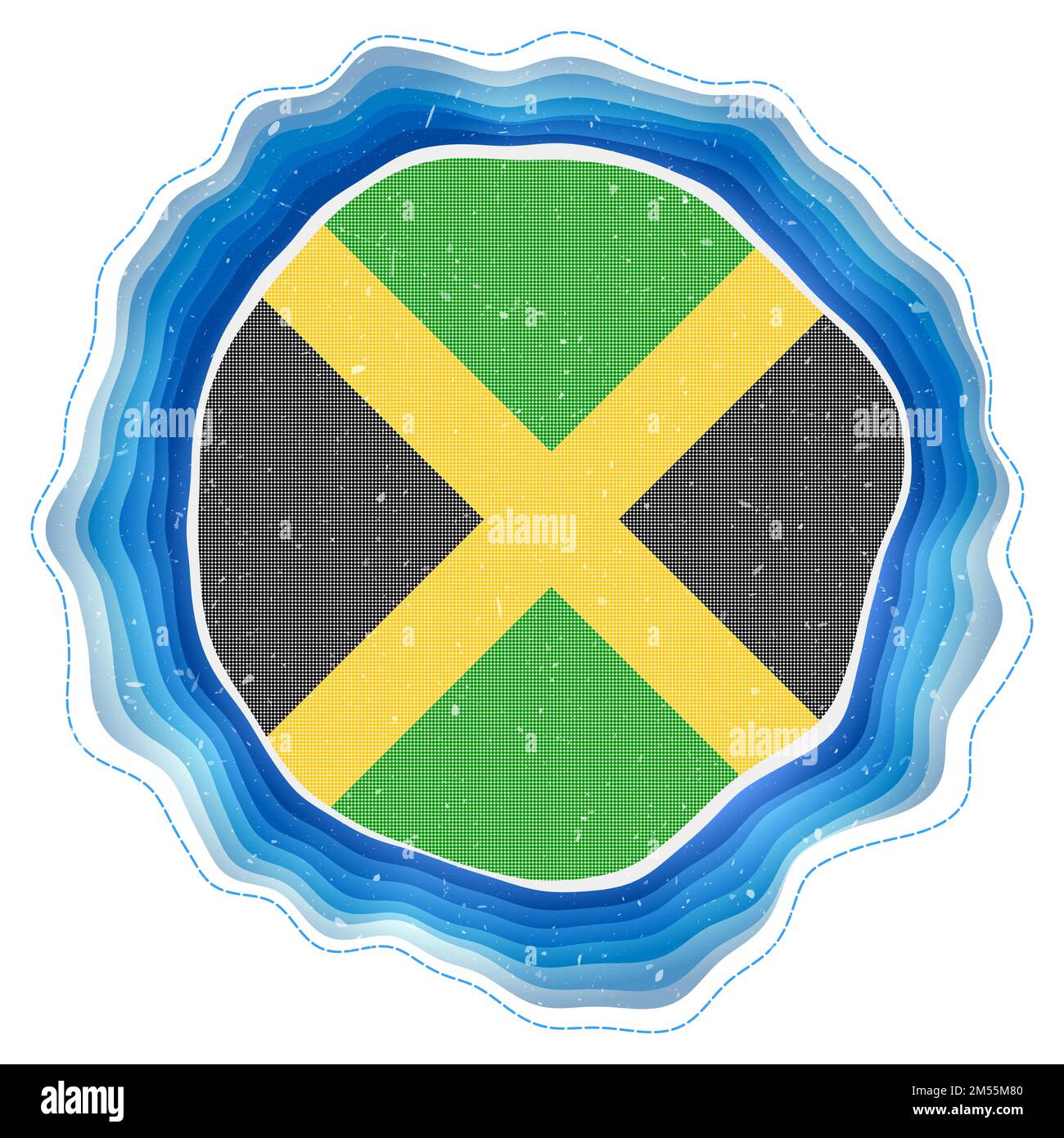 Jamaica flag in frame. Badge of the country. Layered circular sign