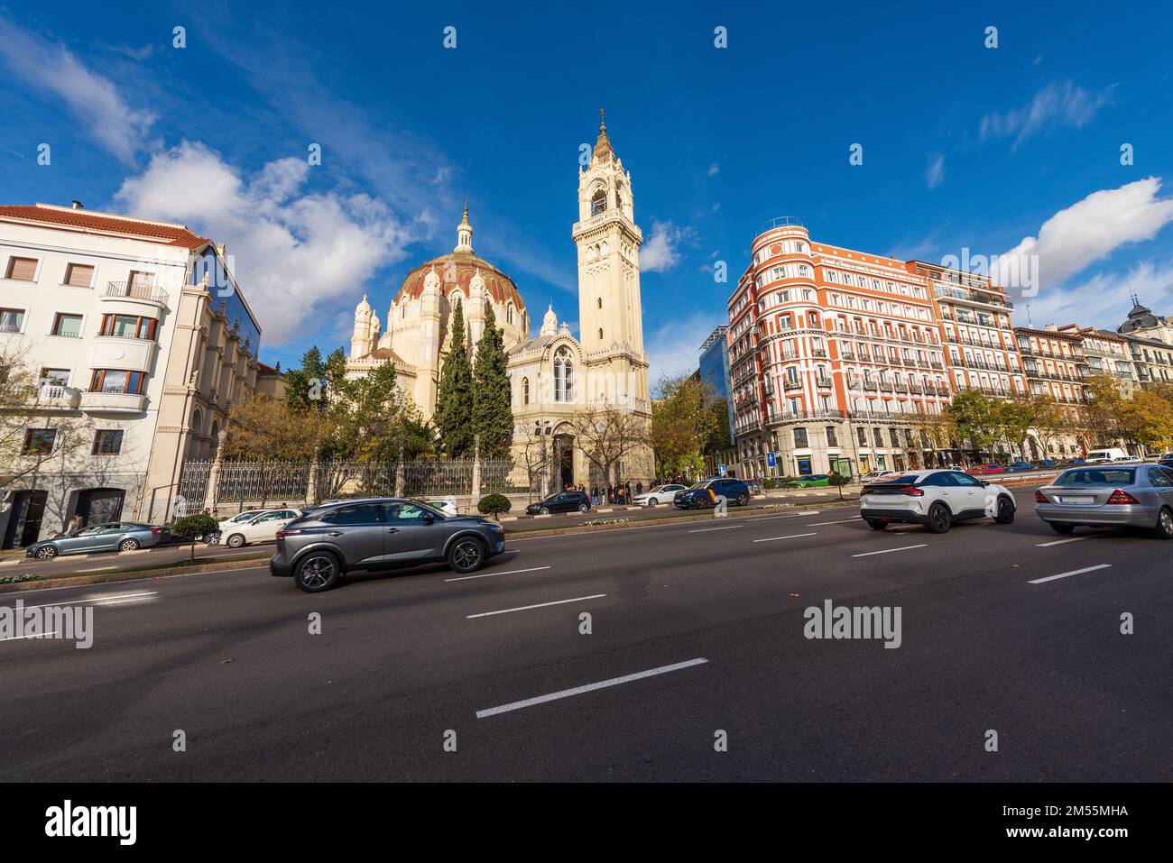 Parish Church of Saint Manuel and Saint Benedict, XX century, in Neo-Byzantine style, Calle de Alcala, Madrid downtown, Spain, southern Europe. Stock Photo