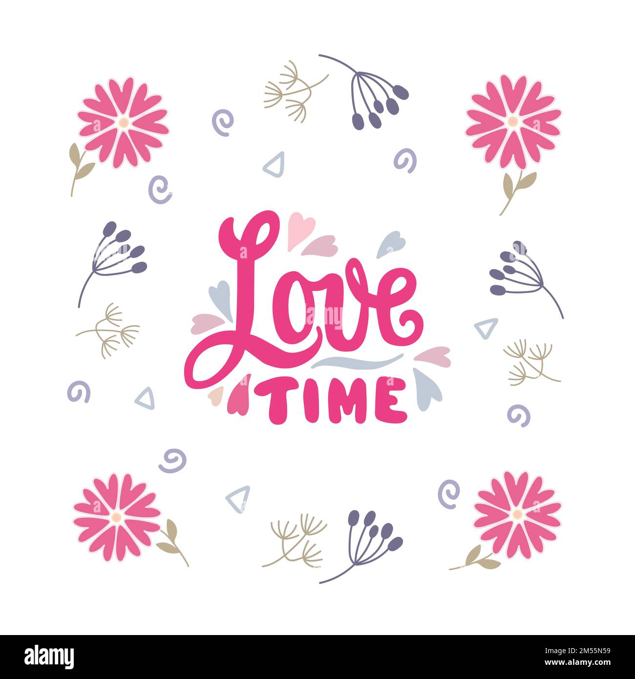 Hand drawn lettering Love Time with decorative design elements. Stock Vector