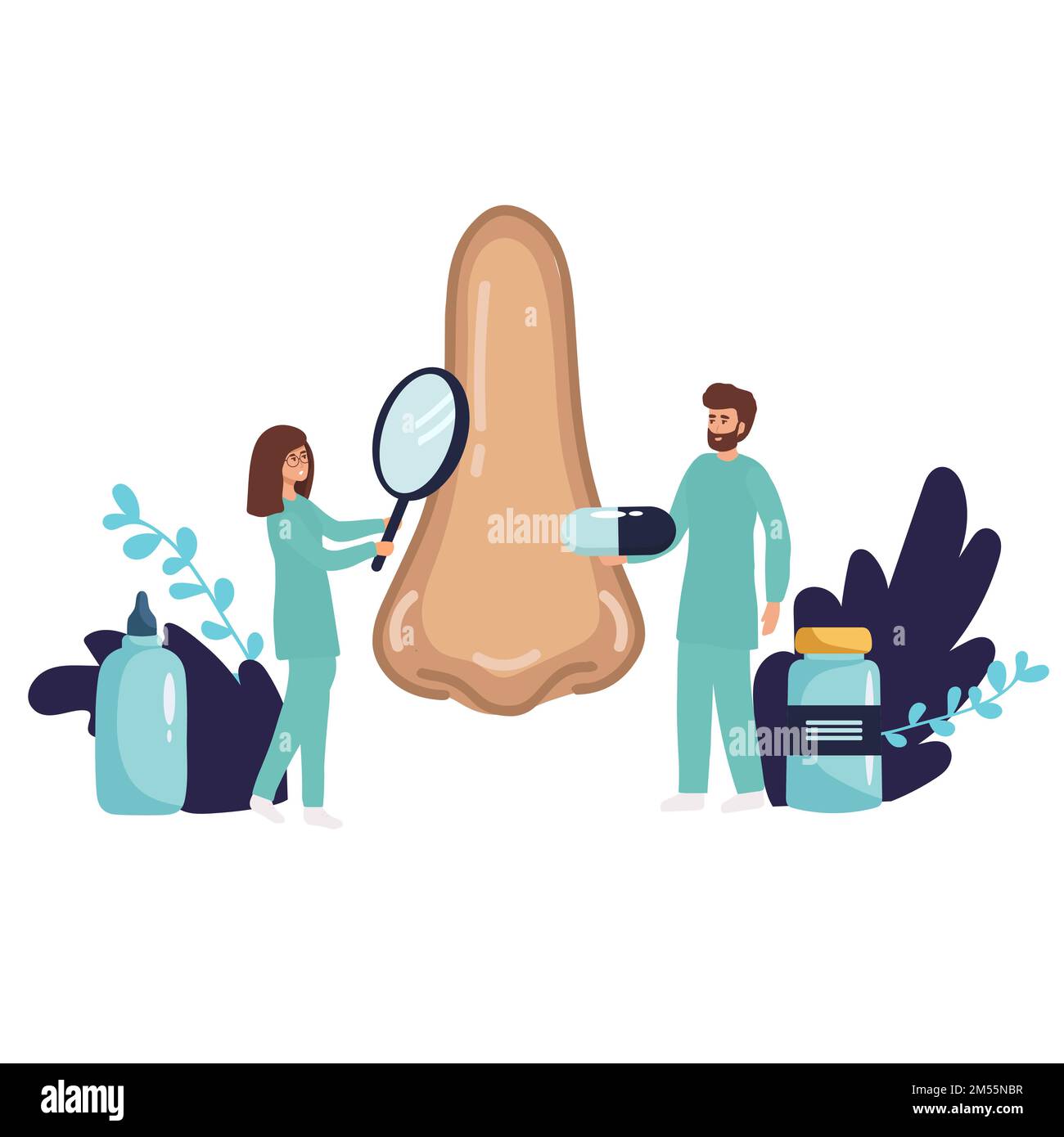 Doctors check health of nose, breathing organ. Surgery rhinoplasty