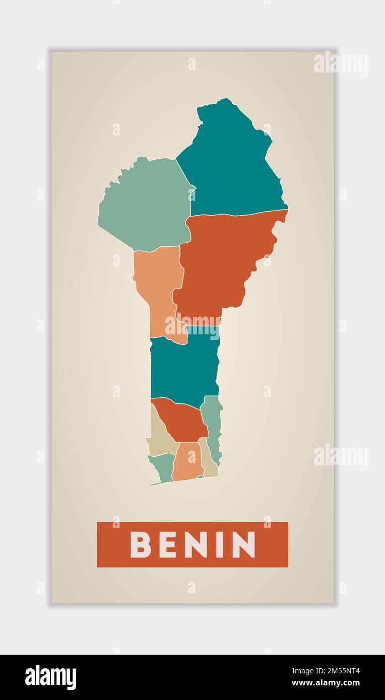 Benin poster. Map of the country with colorful regions. Shape of Benin with country name. Superb vector illustration. Stock Vector